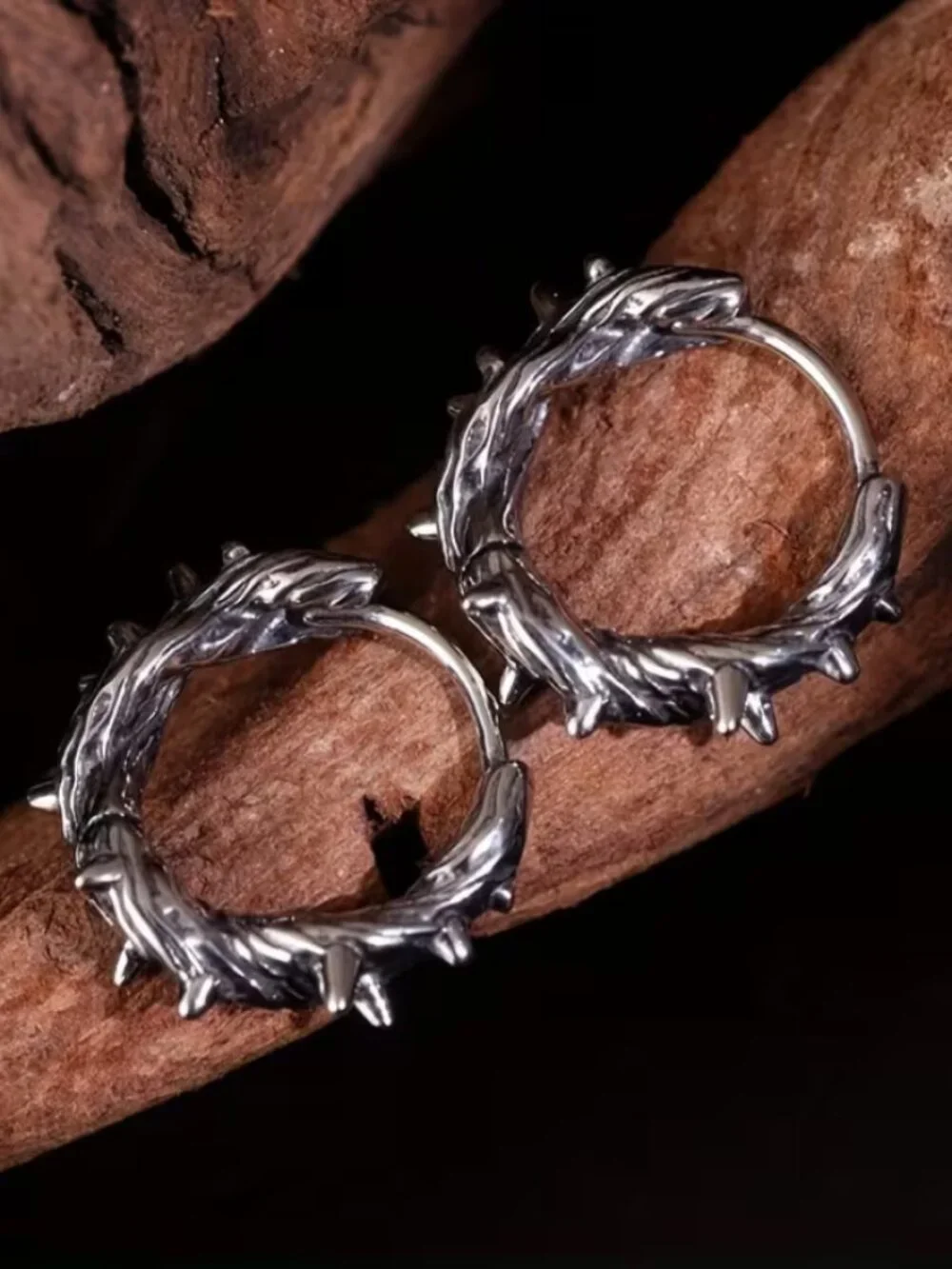 14K White Gold Mens Spiked Thorn Earrings Guys New 14 Karat Silver Spike Jewelry